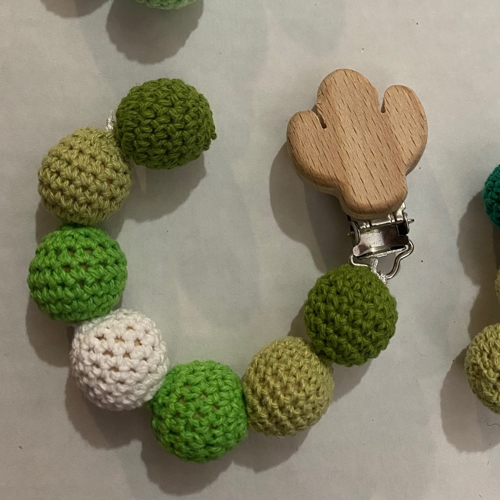 Wooden cactus with crotchet covered wooden teether